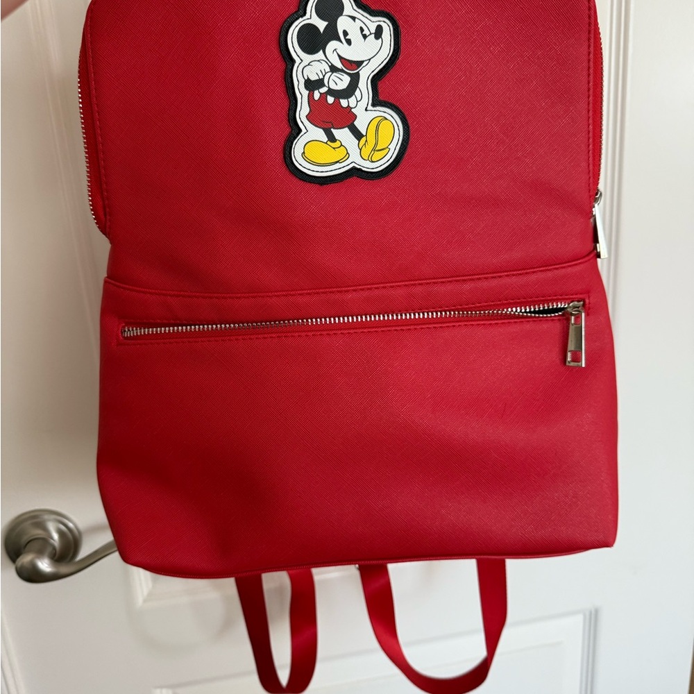 Red Backpack with Mickey Mouse Patch